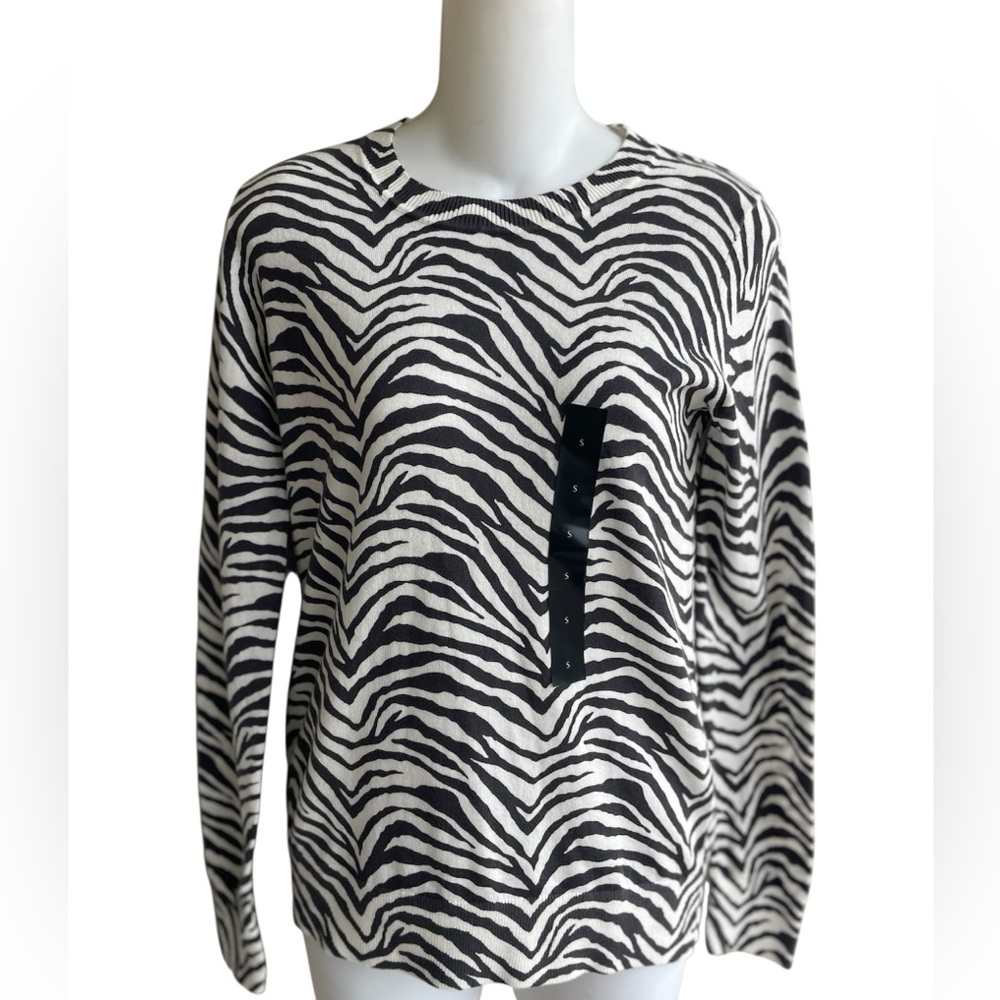 Banana Republic Zebra Gray White Crew Neck Sweater Lightweight New Woman Small